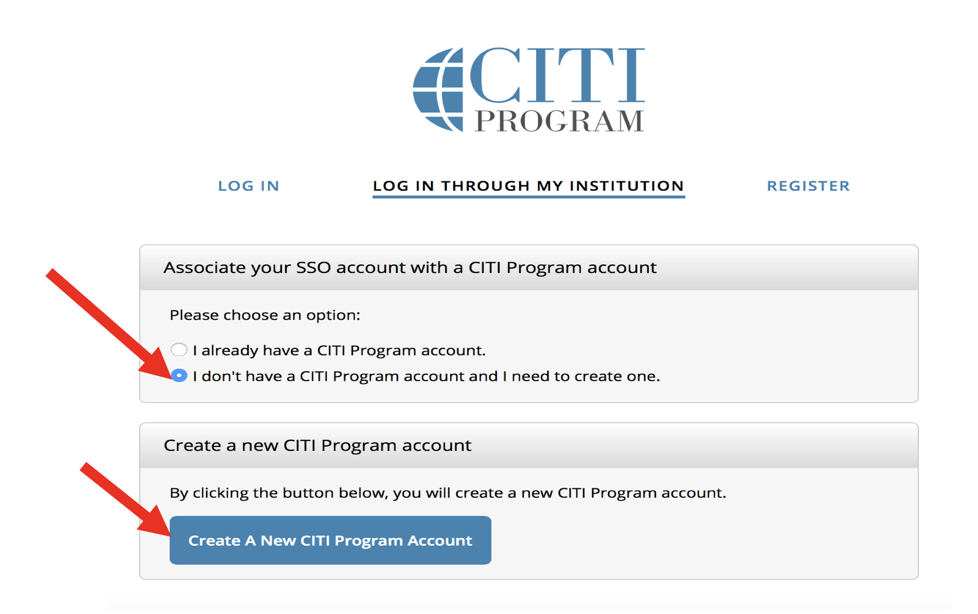 screen shot of the Citi login page